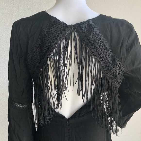 NWT Jetset Diaries Spartel Fringe Open Back Mini Dress Black M - Picture 16 of 16
